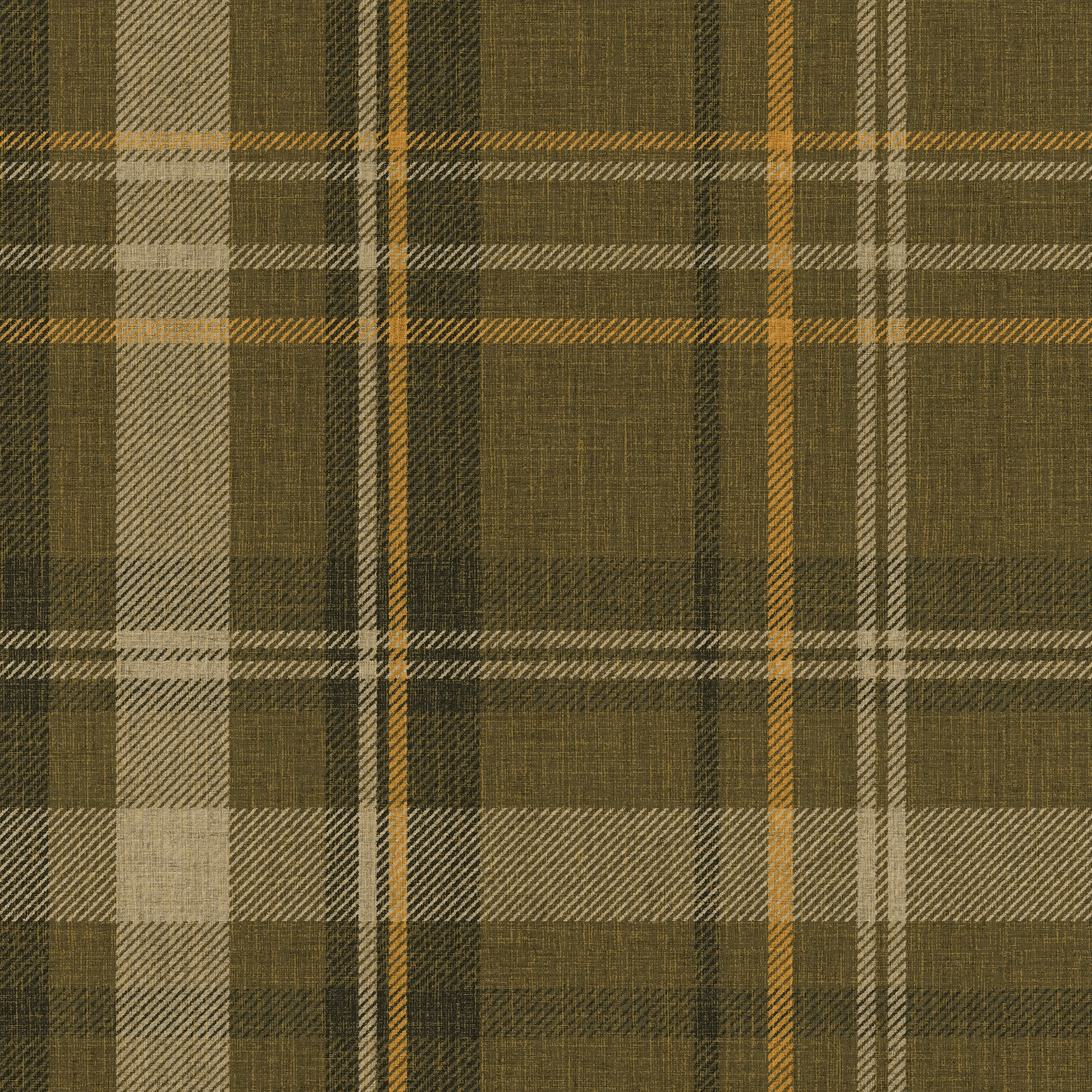 Royal Tartan Wallpaper - Rich Olive, Ochre and Mustard - Lucie Annabel - LAN100457 - Premier Wallcovering