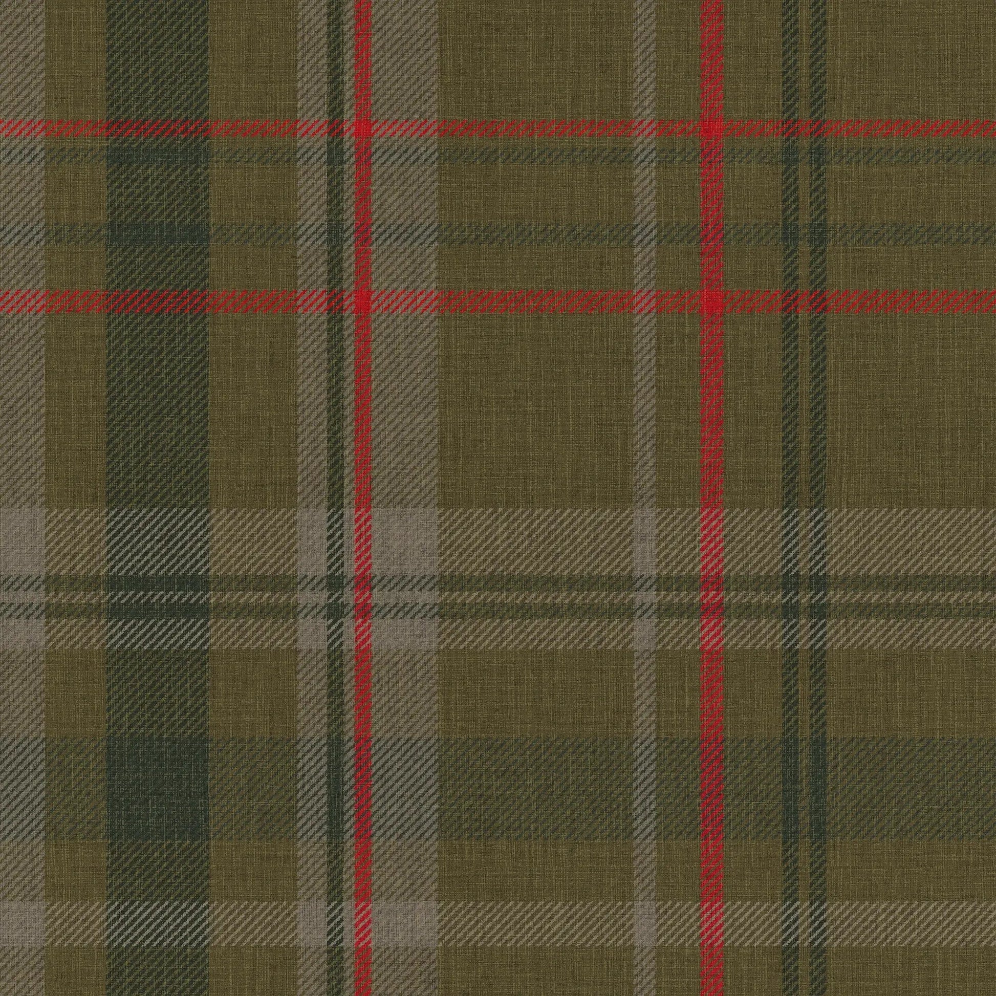 Royal Tartan Wallpaper - Bracken Green, Sage and Red - Lucie Annabel - LAN100456 - Premier Wallcovering