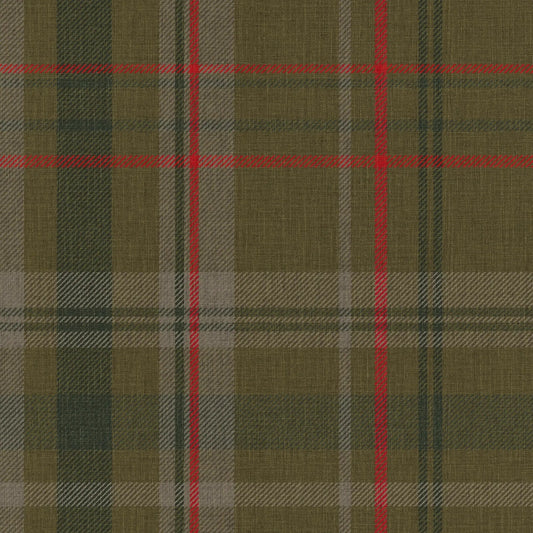 Royal Tartan Wallpaper - Bracken Green, Sage and Red - Lucie Annabel - LAN100456 - Premier Wallcovering