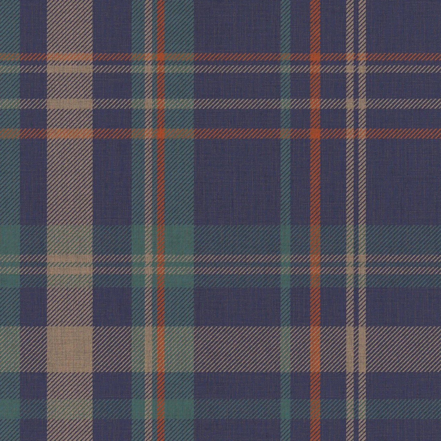 Royal Tartan Wallpaper - Navy, Teal and Rust - Lucie Annabel - LAN100455 - Premier Wallcovering
