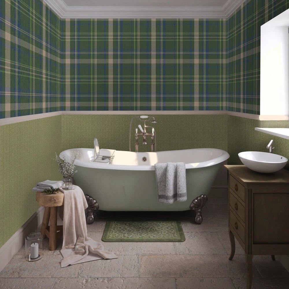 Royal Tartan Wallpaper - Green, Navy and Lime - Lucie Annabel - LAN100453 - Premier Wallcovering