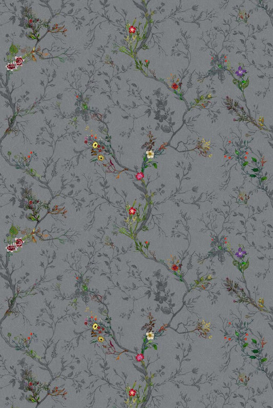Ruskin Floral Fabric - Charcoal - Timorous Beasties - DIGI/RSF/3062/01 - Premier Wallcovering