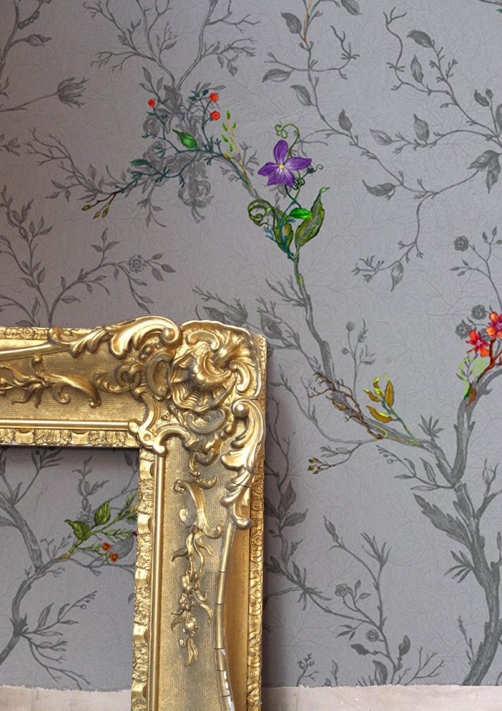 Ruskin Floral Wallpaper - Grey - Timorous Beasties - RUS/RSF/MICA/04 - Premier Wallcovering