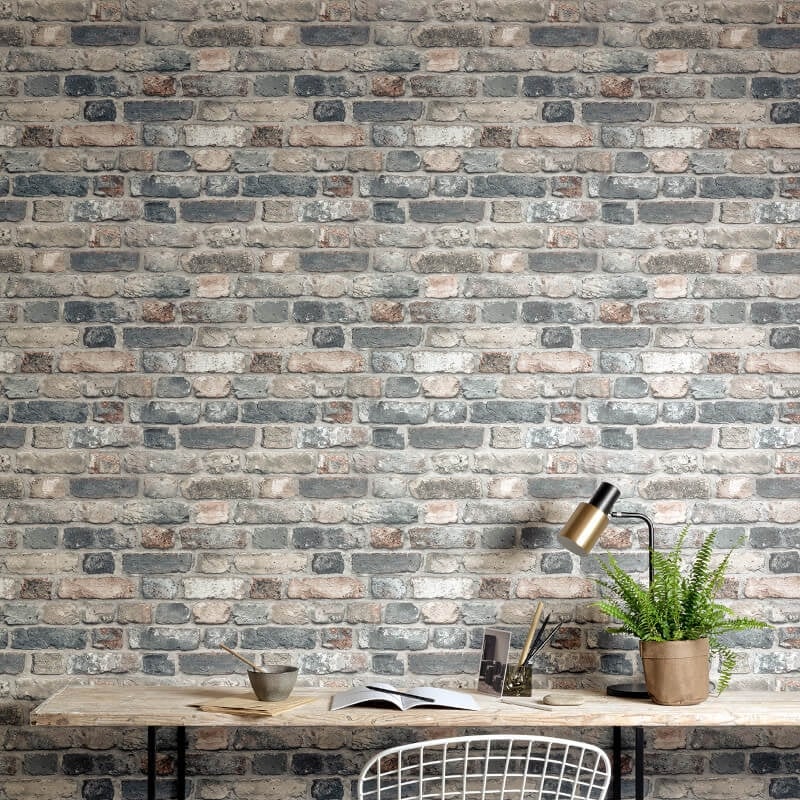 Rustic Brick Wallpaper - Blue/Grey - Grandeco - WL2204 - Premier Wallcovering