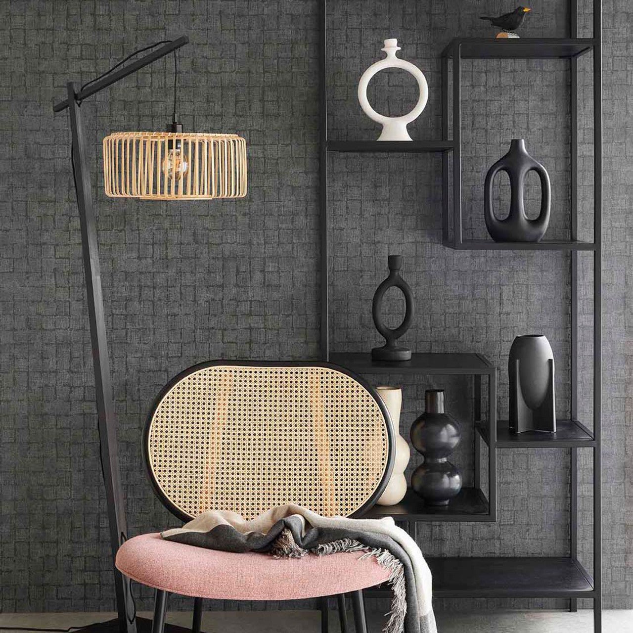 Rustic Check Emerald Wallpaper - Charcoal - Eijffinger - 333456 - Premier Wallcovering