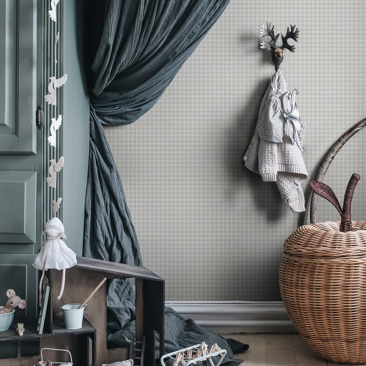 Ruta Wallpaper - Misty Blue - Sandberg - S10319 - Premier Wallcovering