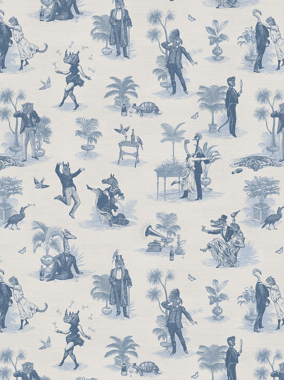 Safari Soirée Recycled Velvet Fabric - Heron Blue - Divine Savages - DVS101-SAF-HEROBL-VEL - Premier Wallcovering