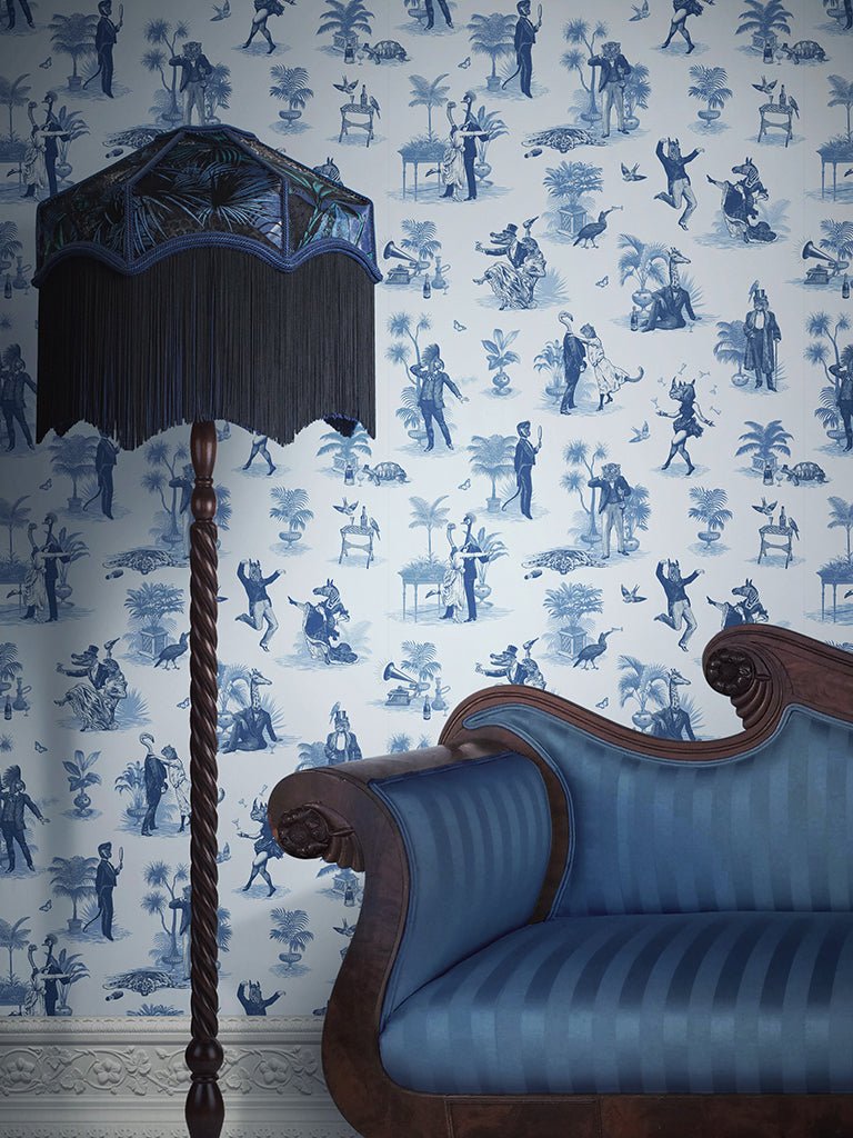 Safari Soiree Wallpaper - Bleu - Divine Savages - DVS015-SAF-BL-WR - Premier Wallcovering