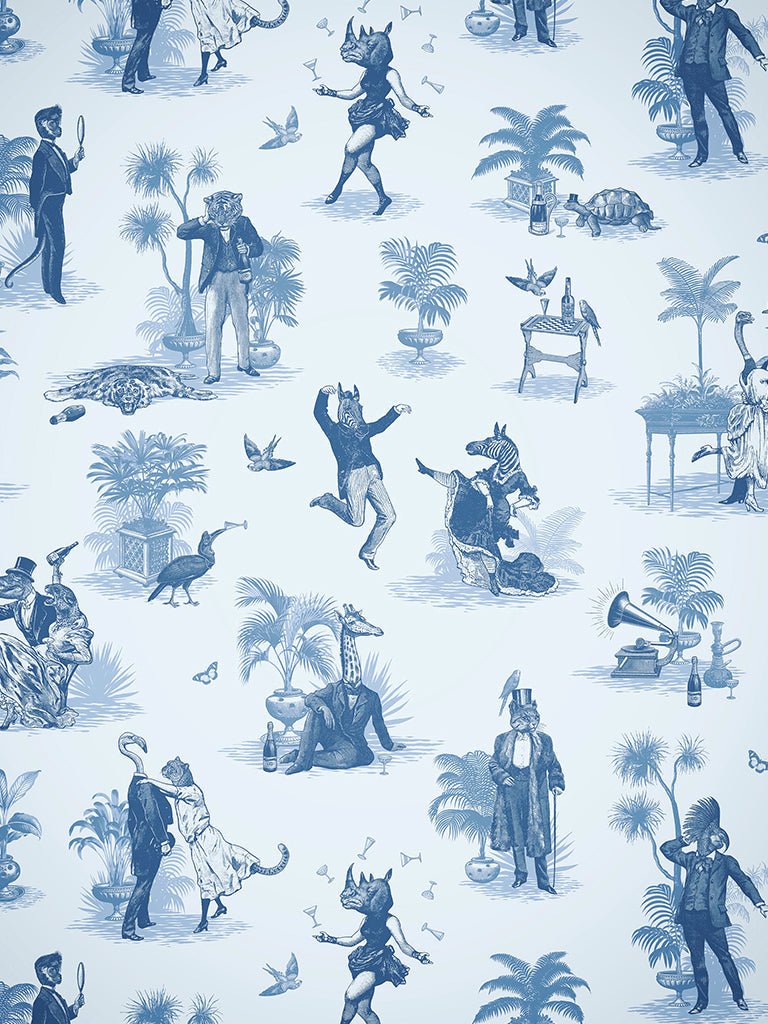 Safari Soiree Wallpaper - Bleu - Divine Savages - DVS015-SAF-BL-WR - Premier Wallcovering
