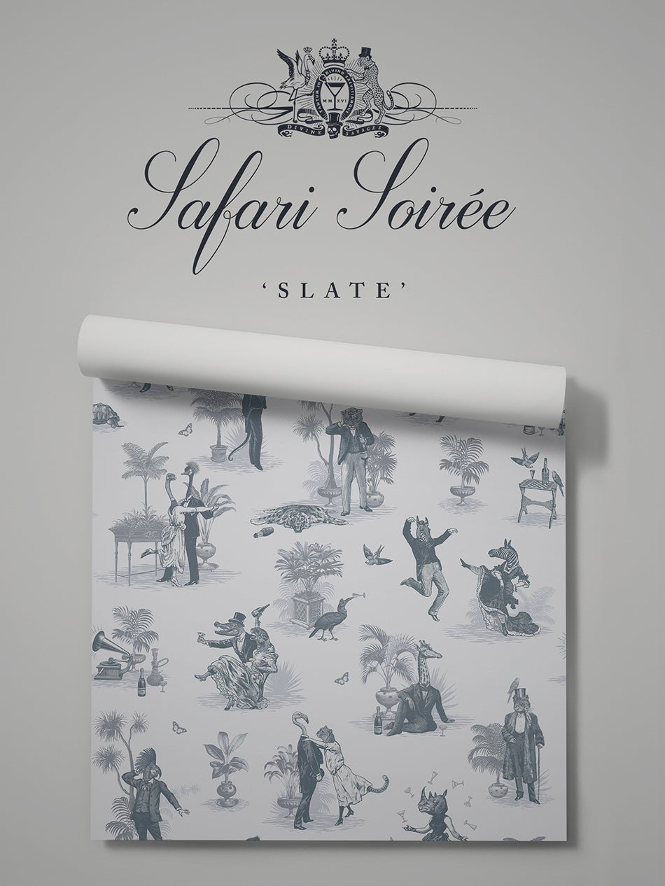 Safari Soiree Wallpaper - Slate - Divine Savages - DVS017-SAF-SL-WR - Premier Wallcovering