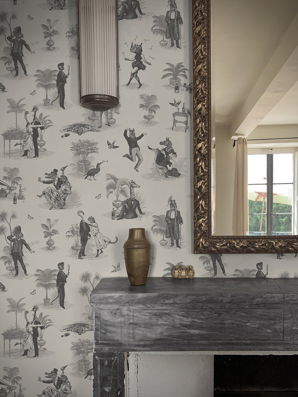 Safari Soiree Wallpaper - Soft Charcoal - Divine Savages - DVS100-SAF-CHAR-WR - Premier Wallcovering