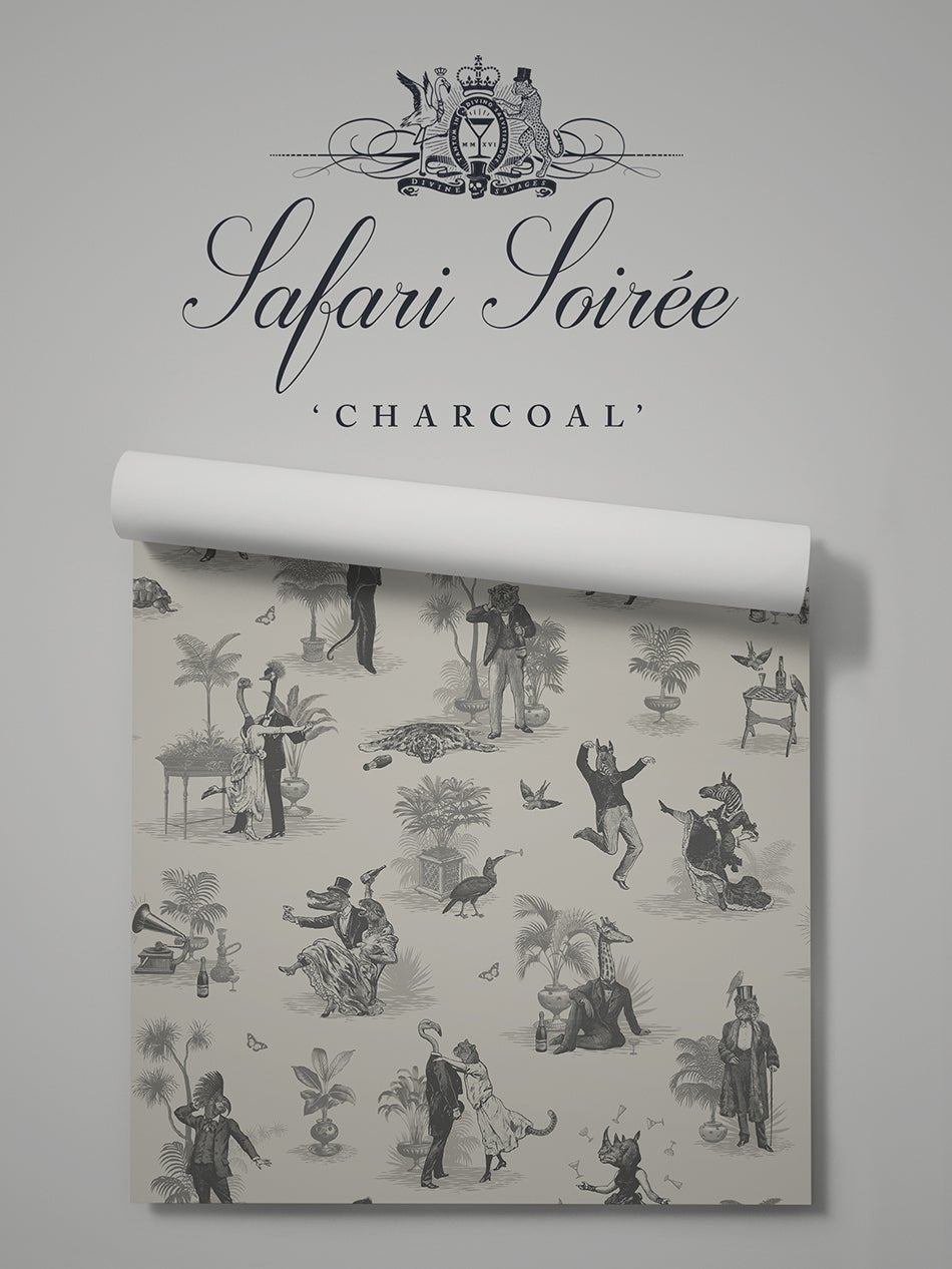 Safari Soiree Wallpaper - Soft Charcoal - Divine Savages - DVS100-SAF-CHAR-WR - Premier Wallcovering