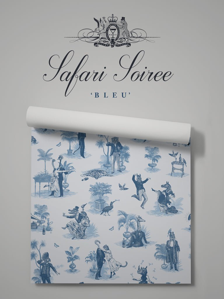 Safari Soiree Wallpaper - Bleu - Divine Savages - DVS015-SAF-BL-WR - Premier Wallcovering