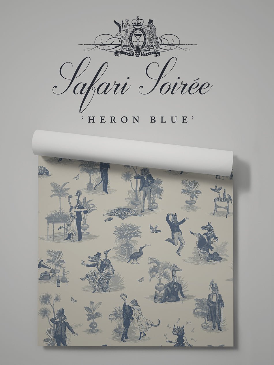 Safari Soiree Wallpaper - Heron Blue - Divine Savages - DVS101-SAF-HEROBL-WR - Premier Wallcovering