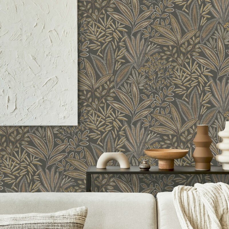 Sahara Leaf Wallpaper - Deep Mocha - Crown - M1785 - Premier Wallcovering