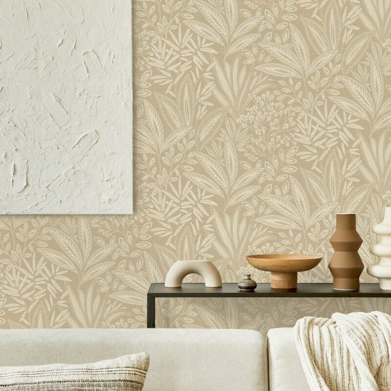 Sahara Leaf Wallpaper - Natural - Crown - M1782 - Premier Wallcovering