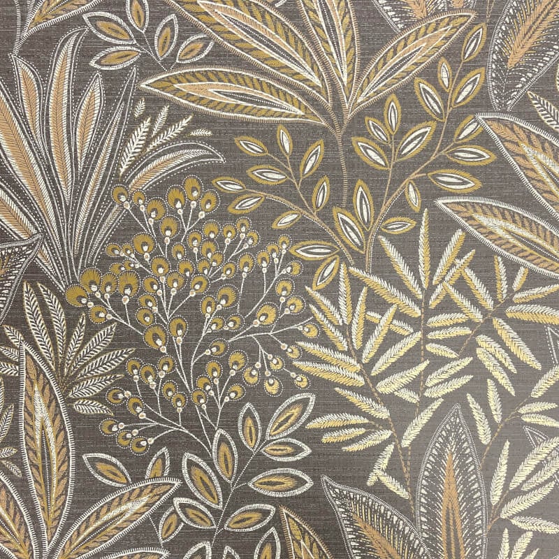 Sahara Leaf Wallpaper - Deep Mocha - Crown - M1785 - Premier Wallcovering
