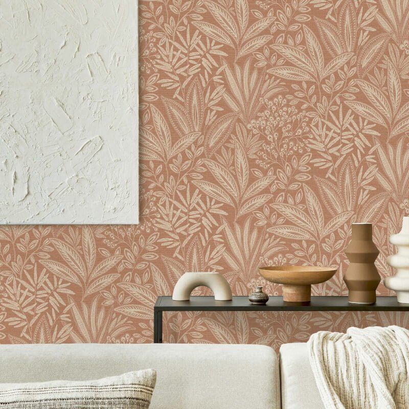 Sahara Leaf Wallpaper - Clay - Crown - M1783 - Premier Wallcovering