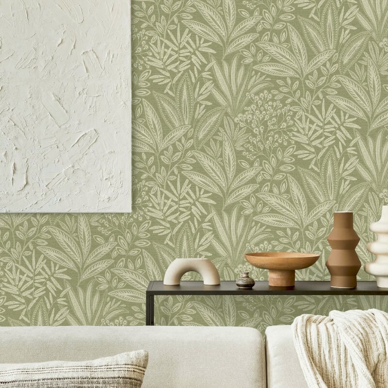 Sahara Leaf Wallpaper - Fern Green - Crown - M1780 - Premier Wallcovering