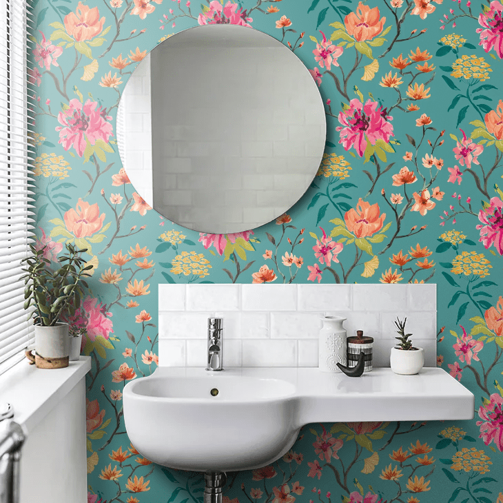 Saku Wallpaper - Peacock & Rose - Ohpopsi - HAN50152W - Premier Wallcovering
