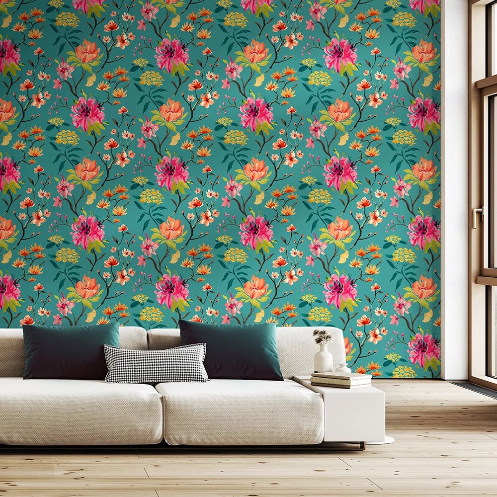 Saku Wallpaper - Peacock & Rose - Ohpopsi - HAN50152W - Premier Wallcovering