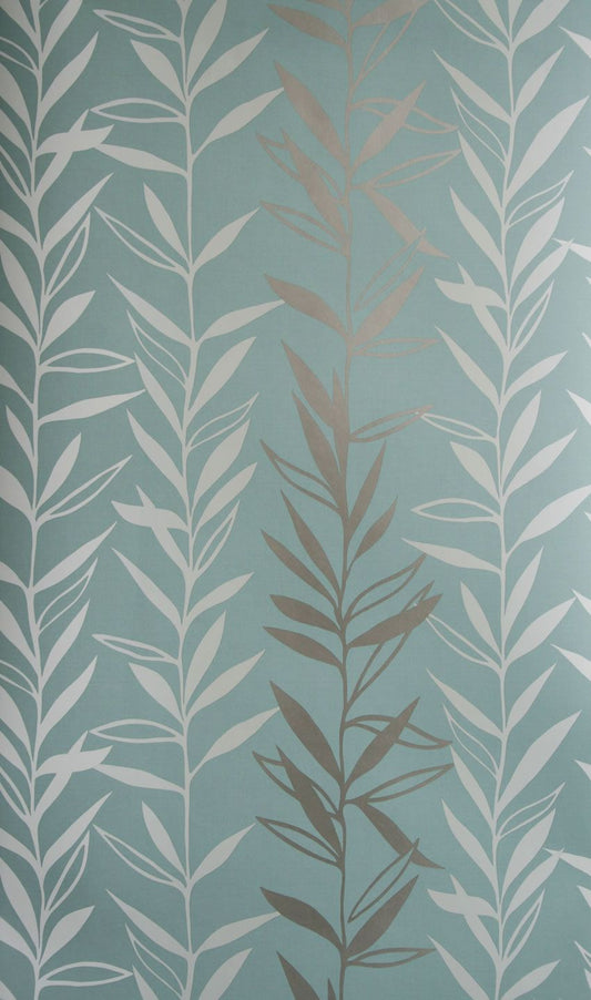 Salix Wallpaper - Duck Egg/Silver - Nina Campbell - NCW4021 - 04 - Premier Wallcovering