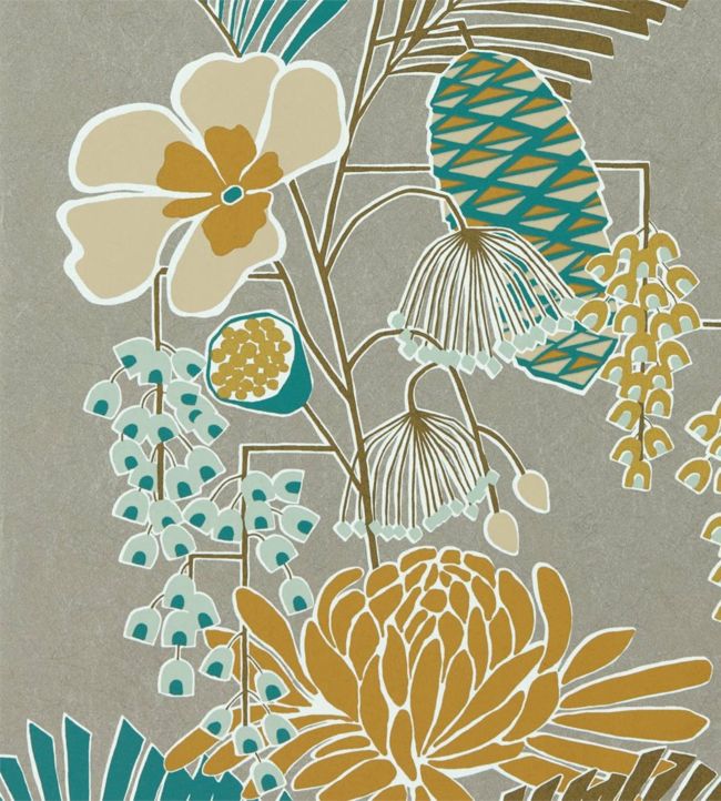Salon Wallpaper - Platinum / Peacock / Seafoam - HSAW112151 - Harlequin - Premier Wallcovering