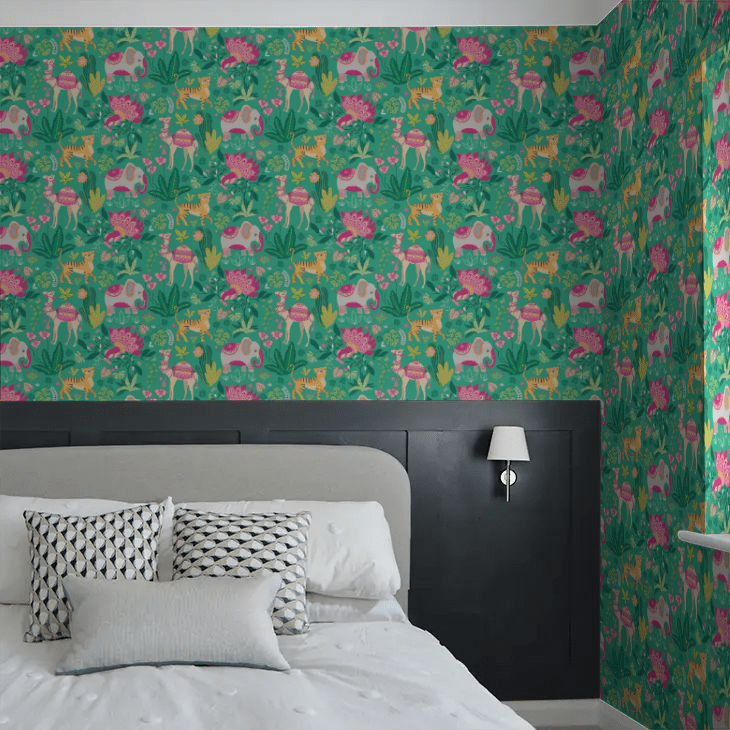 Samba Safari Wallpaper - Emerald Twist - Ohpopsi - WGU50136W - Premier Wallcovering