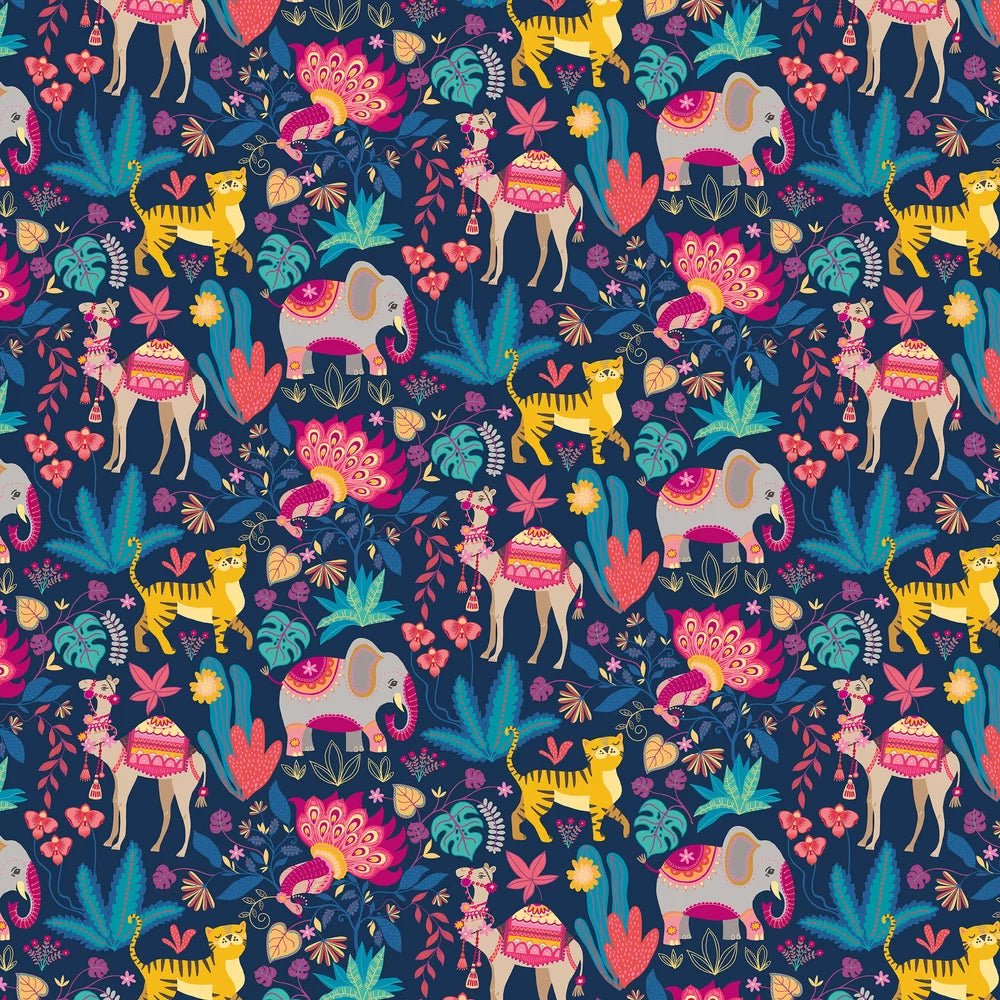 Samba Safari Wallpaper - Ink & Cerise - Ohpopsi - WGU50133W - Premier Wallcovering