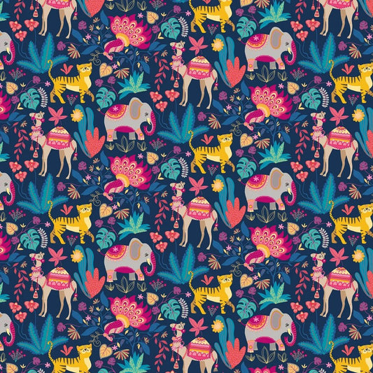 Samba Safari Wallpaper - Ink & Cerise - Ohpopsi - WGU50133W - Premier Wallcovering