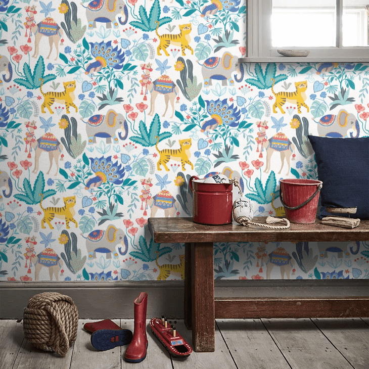 Samba Safari Wallpaper - Cornflower - Ohpopsi - WGU50134W - Premier Wallcovering