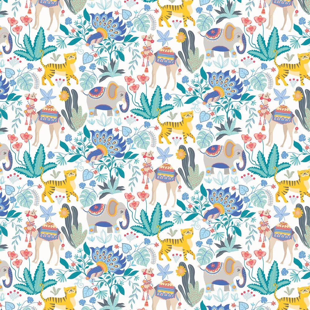 Samba Safari Wallpaper - Cornflower - Ohpopsi - WGU50134W - Premier Wallcovering