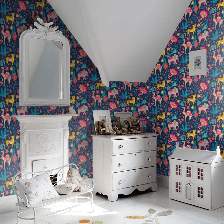 Samba Safari Wallpaper - Ink & Cerise - Ohpopsi - WGU50133W - Premier Wallcovering