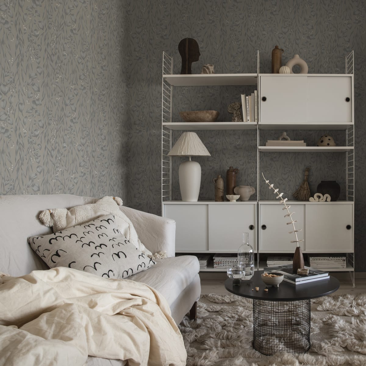 Sara Wallpaper - Misty Blue - Sandberg - S10118 - Premier Wallcovering