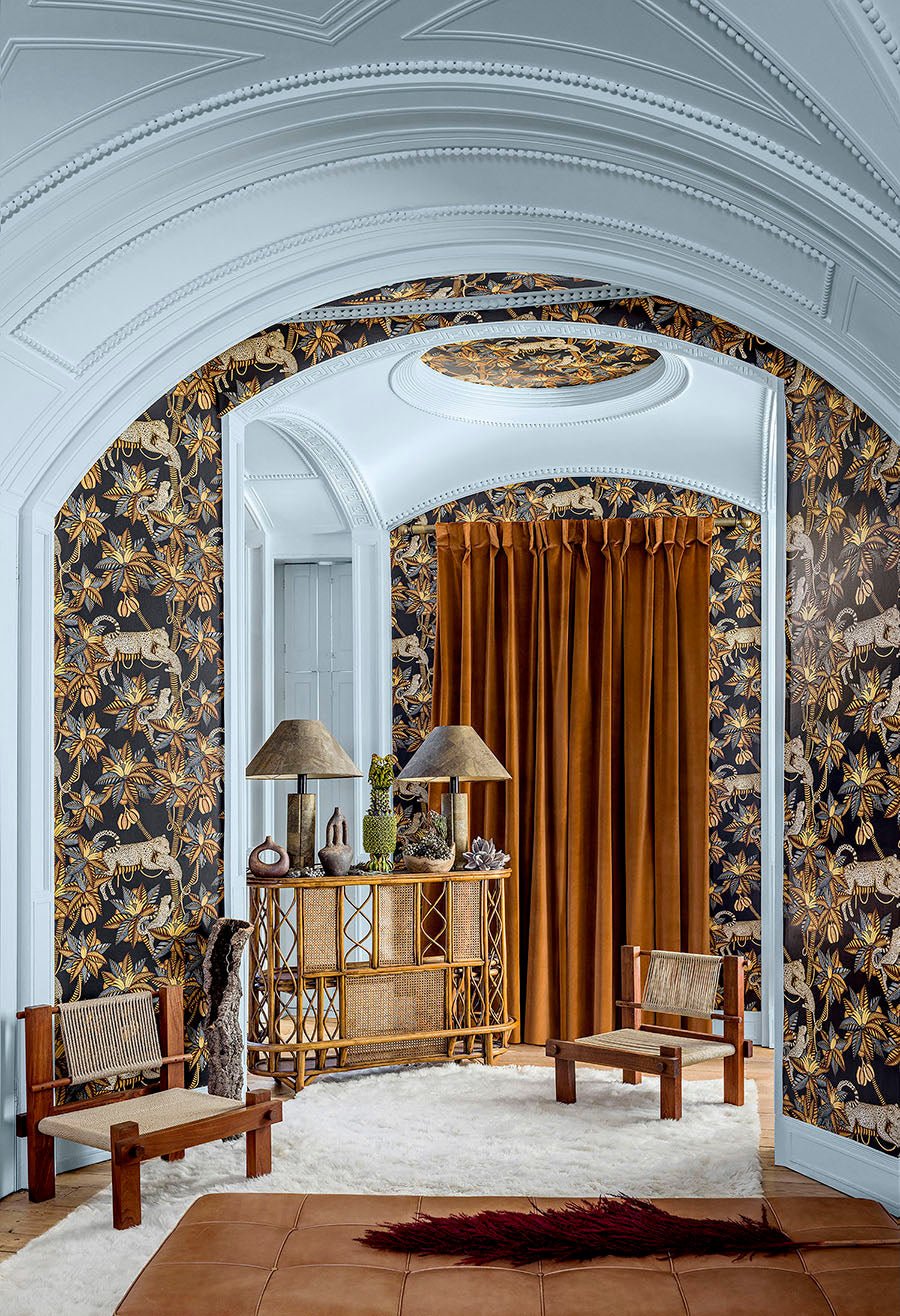 Satara Wallpaper - Burnt Orange & Sand on Black - 119/3017 - Cole & Son - Premier Wallcovering