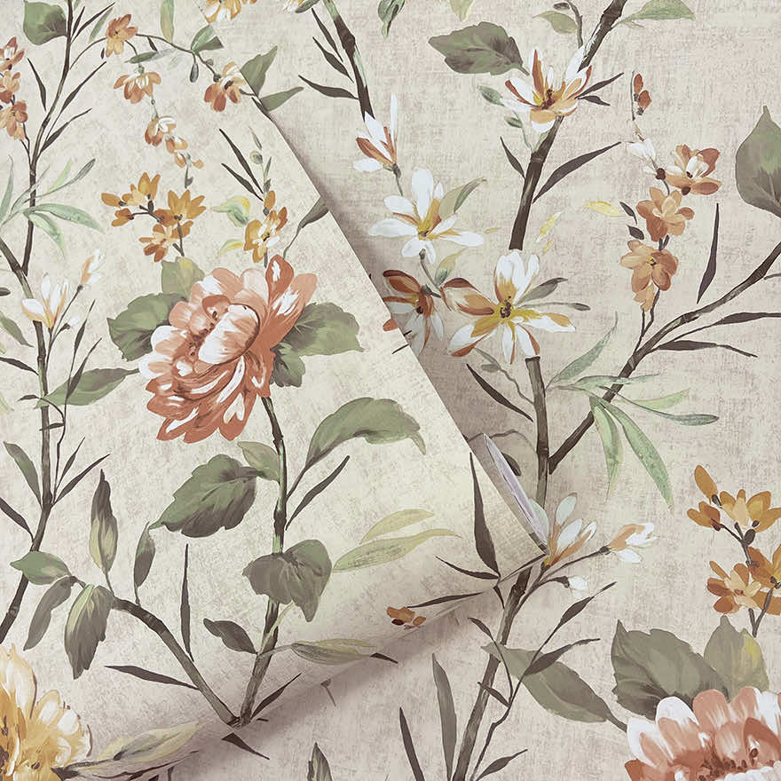Sazanka Wallpaper - Neutral / Orange - Holden Décor - 91853 - Premier Wallcovering