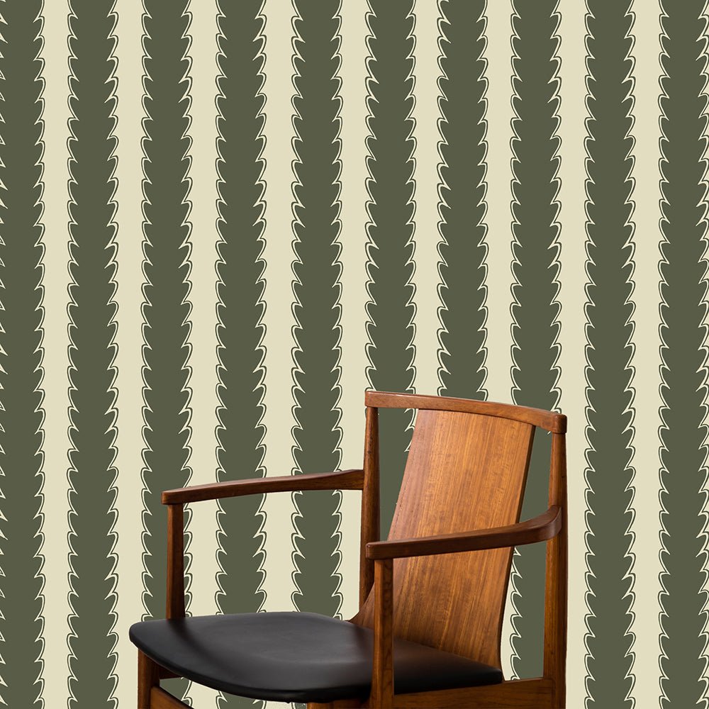 Scallop Stripe Wallpaper - Chaingate Green - Maitland Green - Josephine Munsey - SCA-003-021 - Premier Wallcovering
