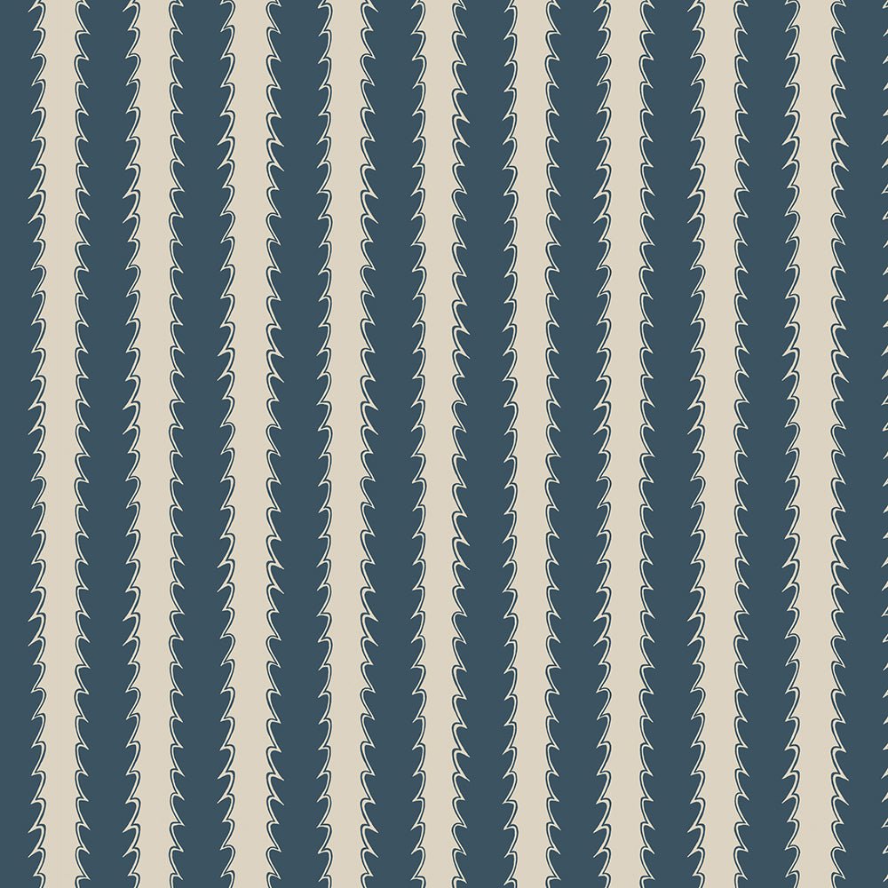 Scallop Stripe Wallpaper - Beakster Blue - Edge Sand - Josephine Munsey - SCA-001-014 - Premier Wallcovering