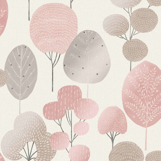 Scandi Forest Tree Metallic Wallpaper - Blush/Silver - Crown - M1522 - Premier Wallcovering