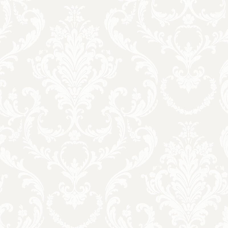 Scroll Damask Wallpaper - White - SK Filson - DE41850 - Premier Wallcovering