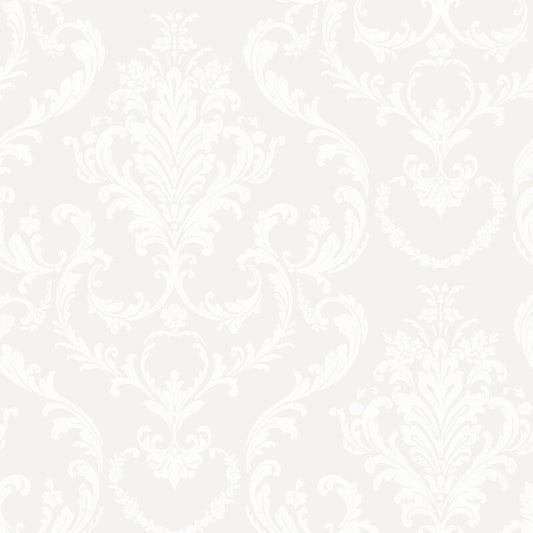 Scroll Damask Wallpaper - White - SK Filson - DE41850 - Premier Wallcovering