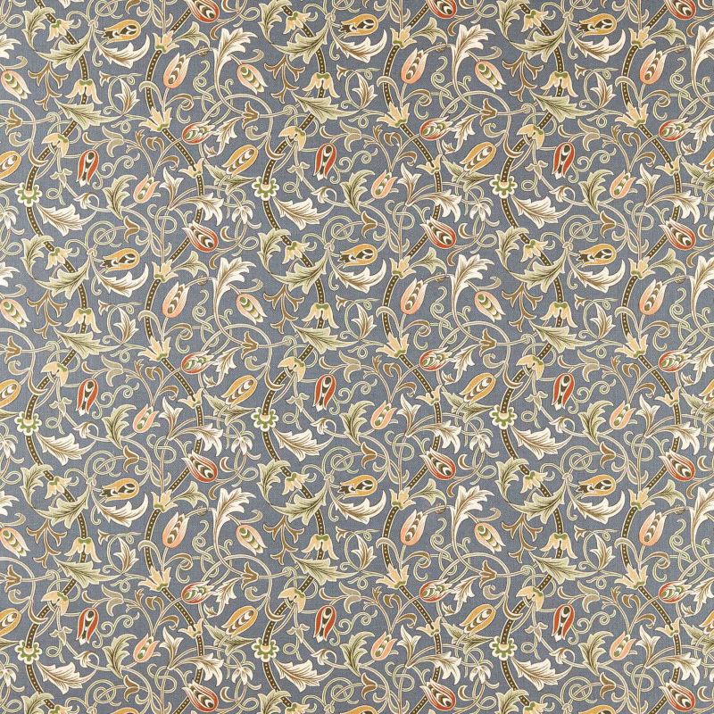 Scrolling Tulip Fabric - Slate/Apricot - Morris & Co - 227360 - Premier Wallcovering
