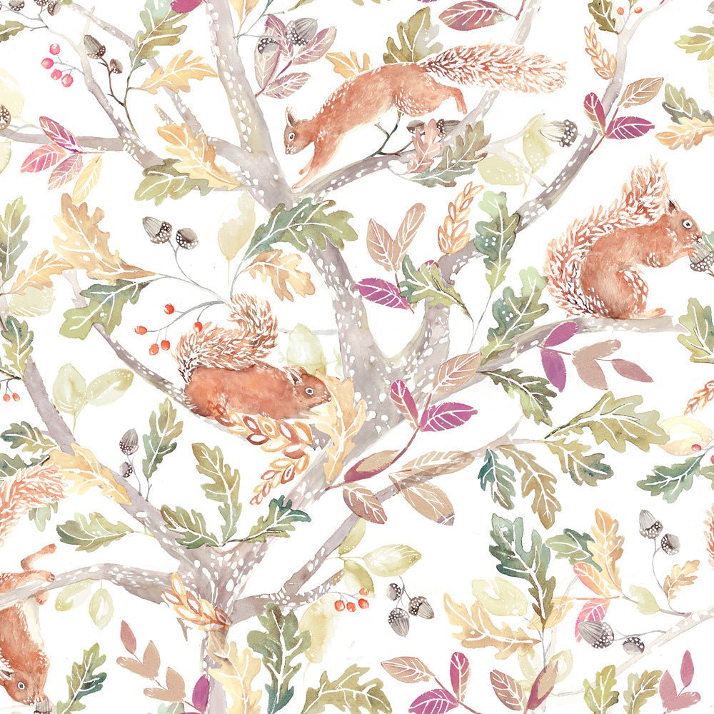 Scurry Of Squirrels Wallpaper - Auburn - Voyage Maison - SCURRYO/WPO/MUL - Premier Wallcovering