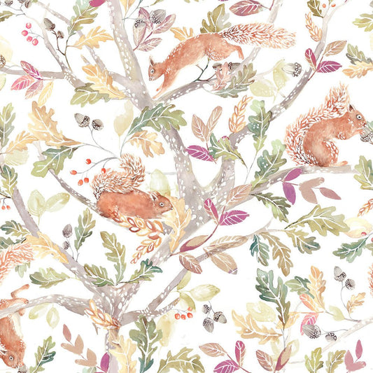 Scurry Of Squirrels Wallpaper - Auburn - Voyage Maison - SCURRYO/WPO/MUL - Premier Wallcovering