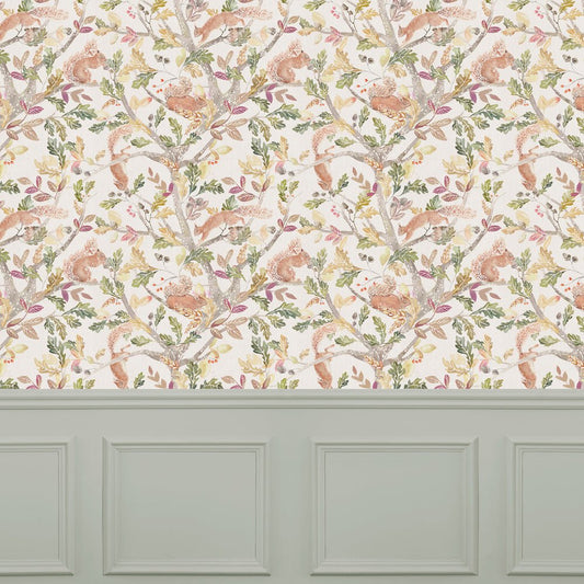 Scurry Of Squirrels Wallpaper - Auburn - Voyage Maison - SCURRYO/WPO/MUL - Premier Wallcovering