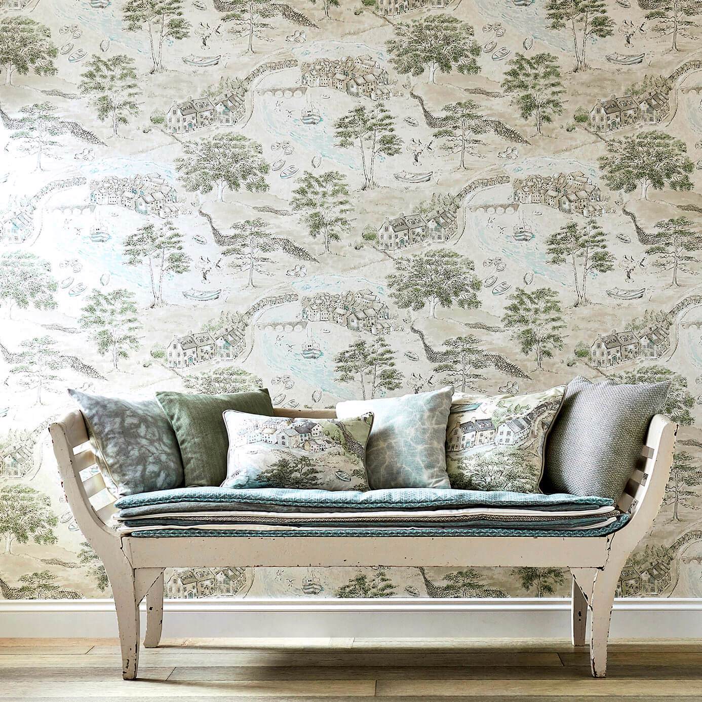 Sea Houses Wallpaper - Charcoal/Linen - Sanderson - DEBB216489 - Premier Wallcovering