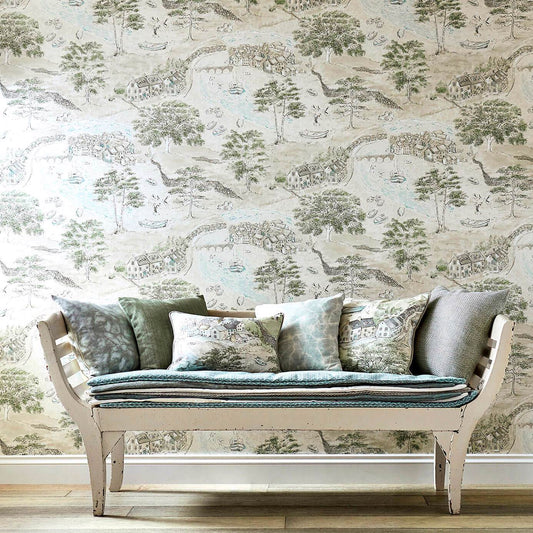 Sea Houses Wallpaper - Charcoal/Linen - Sanderson - DEBB216489 - Premier Wallcovering