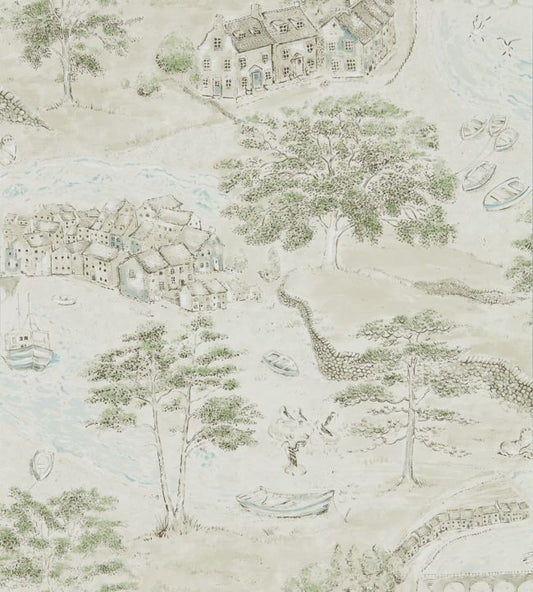 Sea Houses Wallpaper - Green/Sand - DEBB216490 - Sanderson - Premier Wallcovering