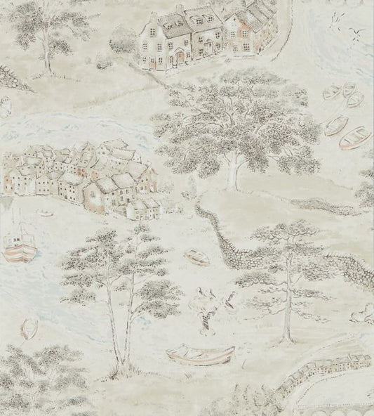 Sea Houses Wallpaper - Charcoal/Linen - DEBB216489 - Sanderson - Premier Wallcovering