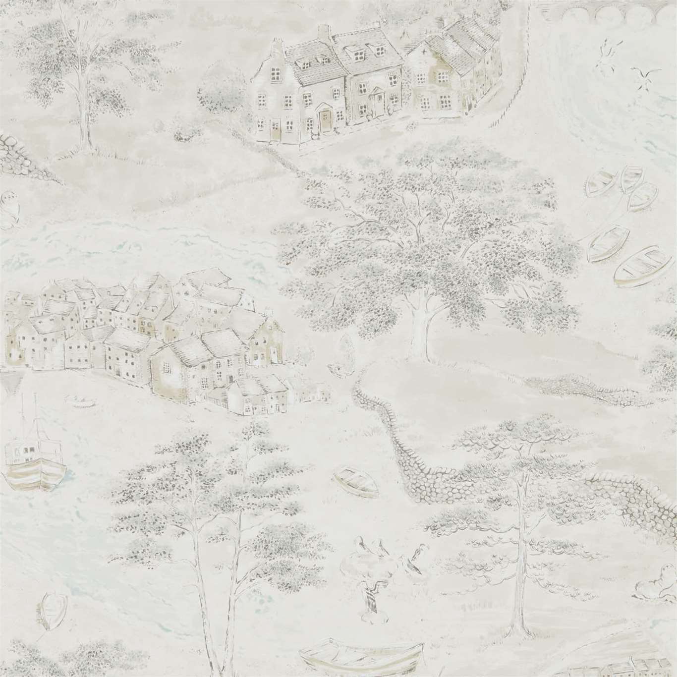 Sea Houses Wallpaper - Chalk/Silver - Sanderson - DEBB216491 - Premier Wallcovering
